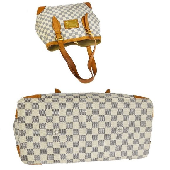 LOUIS VUITTON Hampstead MM Shoulder Bag Damier Azur Leather White - Picture 9 of 12